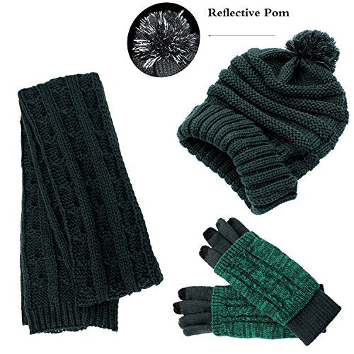 Hat Gloves Scarf Set Women, Gifts for Women Winter Warm Knit Beanie Hat Touchscreen Gloves Long Scarf 3pcs Set