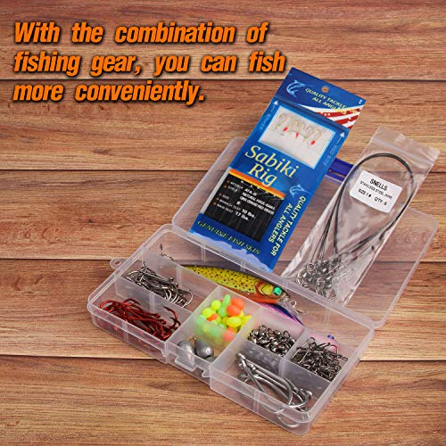  Saltwater Fishing Tackle Kit,160pcs Surf Fishing Gear Set Saltwater  Lures Bucktail Jigs Fishing Bait Rigs Pyramid Sinkers Leaders Hooks Swivels  Ocean Beach Fishing Accessories with Tackle Box : Sports 