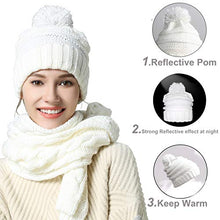 Load image into Gallery viewer, Hat Glove Scarf Set Women, 3 in 1 Beanie Hat and Scarf Winter Set Knit Warm Winter Gift Set for Women Girls (White)
