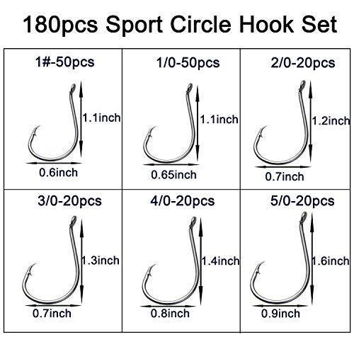 Offset Circle Fishing Hooks Kit - 180pcs 2X Strong Saltwater