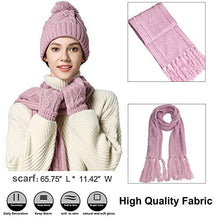 Load image into Gallery viewer, Hat Glove Scarf Set Women, 3 in 1 Beanie Hat and Scarf Winter Set Knit Warm Winter Gift Set for Women Girls (Pink)
