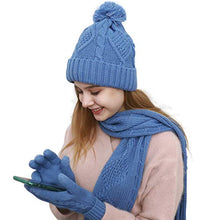 Load image into Gallery viewer, Hat Glove Scarf Set Women, 3 in 1 Beanie Hat and Scarf Winter Set Knit Warm Winter Gift Set for Women Girls (Sky Blue)
