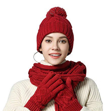 Load image into Gallery viewer, Warm Scarf Glove Hat Beanie Set - Cable Knit Winter Gift Set Pom Cap Touch Screen Glove Long Scarf 3 PCS Set for Women
