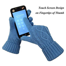 Load image into Gallery viewer, Warm Scarf Glove Hat Beanie Set - Cable Knit Winter Gift Set Pom Cap Touch Screen Glove Long Scarf 3 PCS Set for Women (Sky blue)
