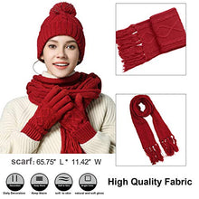 Load image into Gallery viewer, Hat Glove Scarf Set Women, 3 in 1 Beanie Hat and Scarf Winter Set Knit Warm Winter Gift Set for Women Girls (Carmine)
