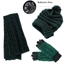 Load image into Gallery viewer, Hat Glove Scarf Set Women, 3 in 1 Beanie Hat and Scarf Winter Set Knit Warm Winter Gift Set for Women Girls (Deep Green)
