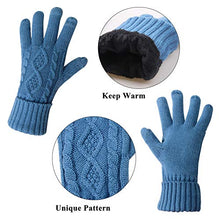 Load image into Gallery viewer, Warm Scarf Glove Hat Beanie Set - Cable Knit Winter Gift Set Pom Cap Touch Screen Glove Long Scarf 3 PCS Set for Women (Sky blue)
