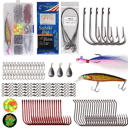  Saltwater Fishing Tackle Kit,160pcs Surf Fishing Gear Set Saltwater  Lures Bucktail Jigs Fishing Bait Rigs Pyramid Sinkers Leaders Hooks Swivels  Ocean Beach Fishing Accessories with Tackle Box : Sports 